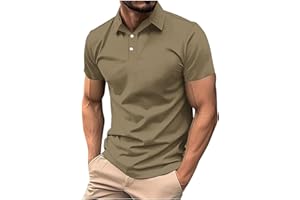 Mens Classic Buttons Shirts Short Sleeve Collared T-Shirt Athletic Slim Fit Pullover Casual Sun Protection Golf Top