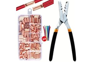 250pcs GT Copper Connecting Pipe Wire Joint Small Copper Tube Terminal Cable Lug Bootlace Ferrule Kit with Crimping Pliers
