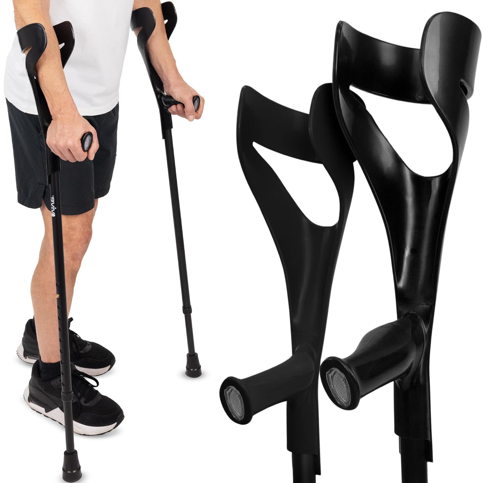 Vive Crutches for Adults (x2 Units, Open Cuff), Elbow Crutches for Men & Women, Adjustable Crutches for Walking, Adult Crutches Pair, Walking Crutches for Men