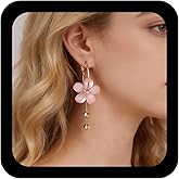 Andelaisi Boho Crystal Flower Earrings Vintage Resin Flower Earrings Acrylic Flower Large Hoop Earrings Pink Flower Petal Earrings Long Crystal Tassel Earrings Jewelry for Women