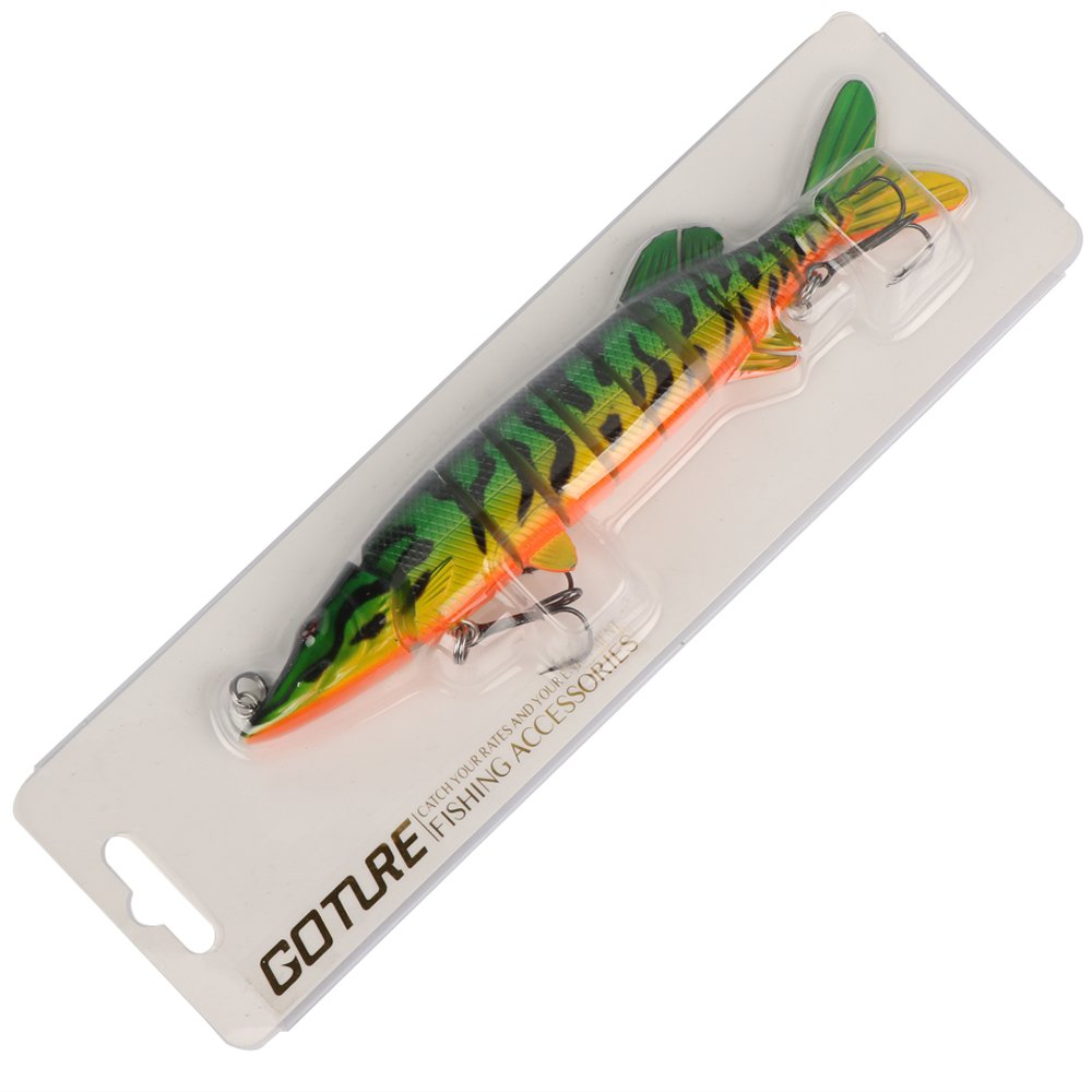 Goture Pike Muskie Multi Jointed Hard Fishing Lure Swimbaits Life-like Baits 8 Segments with Black Treble Hooks for Freshwater Saltwater Fishing (8\'\', 2.36oz)