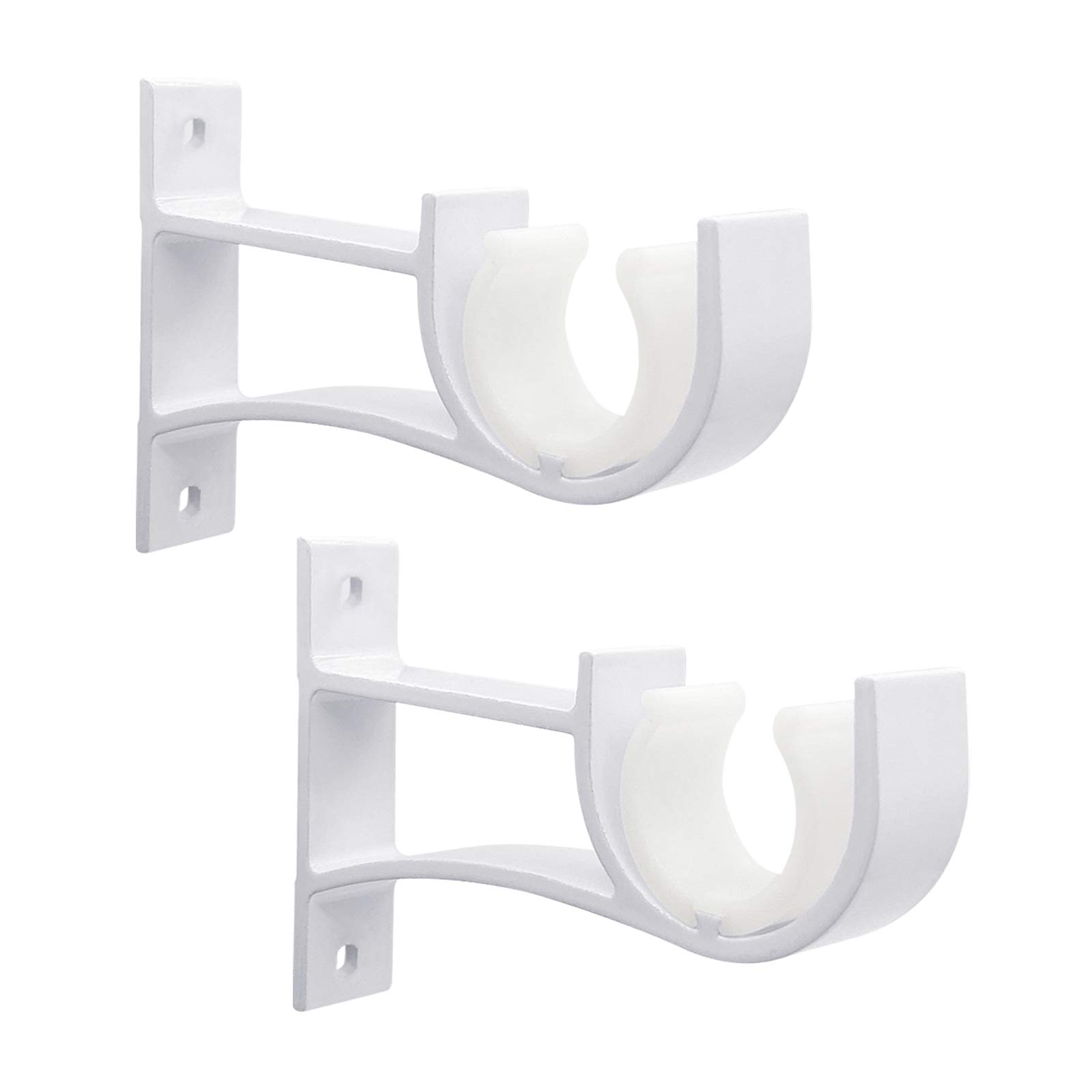 Curtain Pole Brackets, Curtain Pole Holders Rail Brackets for 25-28mm Poles, Heavy Duty Curtain Rod Bracket, 2 Pack, White