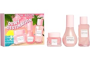 Glow Recipe Dewy Destination Skin Care Set - Watermelon Glow PHA + BHA Pore-Tight Toner (40ml) + Niacinamide Serum Dew Drops (40ml) + Overnight AHA Treatment (60ml) - Vegan Skincare for Glowing Skin