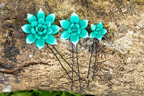 3 pcs Turquoise Succulent Hair Pins Set Polymer Clay Hair Decoration Women Accessory Bobby Pins Wedding Bridal Hair