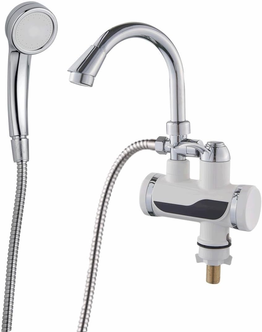 Instant Hot Water Tap Tankless Electric Faucet Electric Water heater Water Heating Kitchen Faucet Dual Hot and ColdInstantaneous Water Heater Shower heater LED Digital Display Under Inflow Small Bend+Shower Set