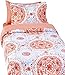 Amazon Basics Twin/Twin XL Comforter Set with Printed Sheets, 5-Piece Coral Medallion Bedding, Lightweight Microfiber Bed-in-a-Bag