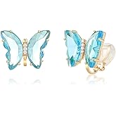 YOQUCOL Butterfly Shape Crystal Clip On Earrings Non Pierced Golden Stud for Women
