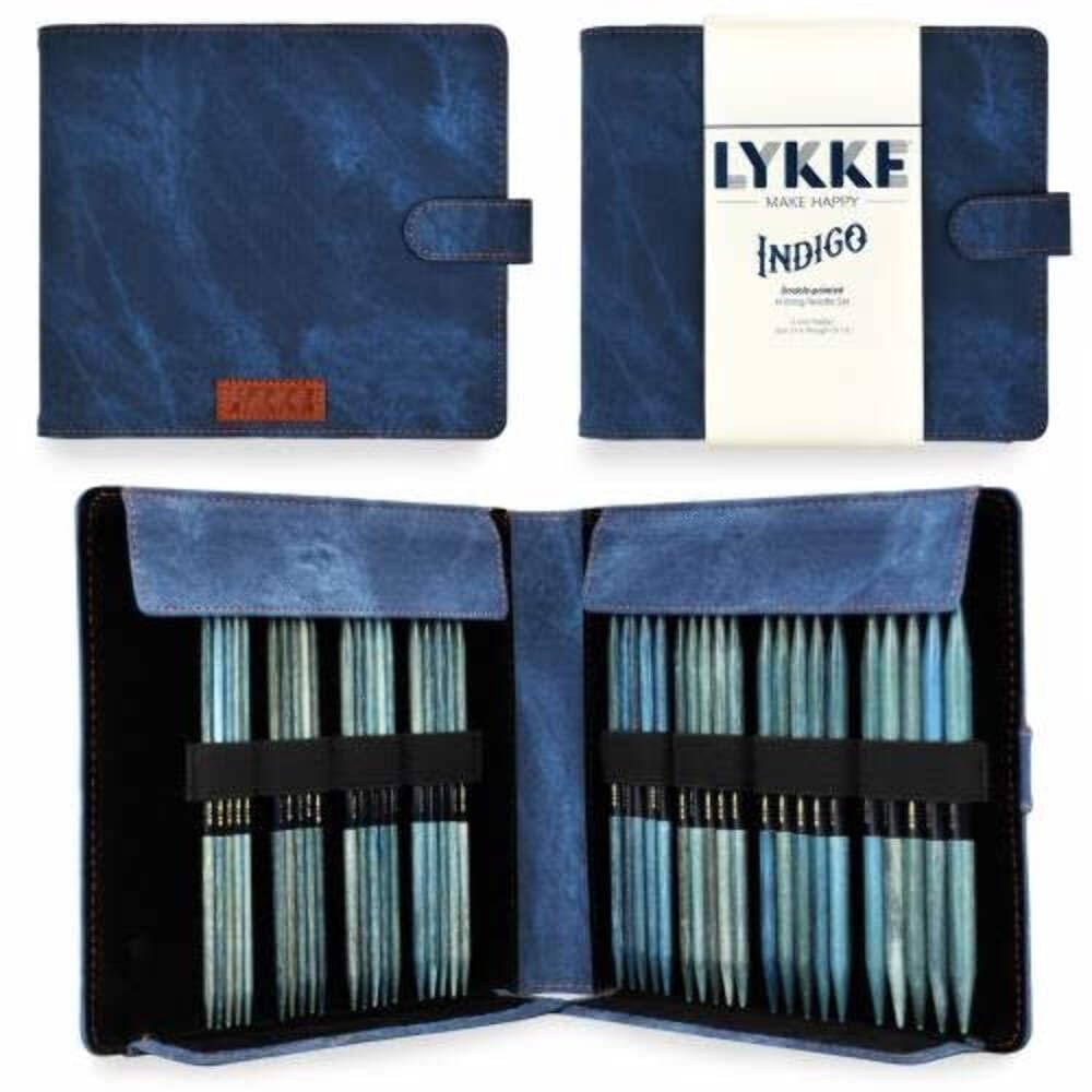 K-LYKKE-IN-6DPLG-SET Indigo 6" Double Pointed Large Knitting Needle Pin Gift Set - Indigo Denim