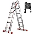 Soctone Ladder, A Frame 6 Step Ladder Extension Ladder, 22 Ft Multi Position Ladder & Removable Tool Tray with Stabilizer Bar, 330 lbs Weight Rating Telescoping Ladder for Household or Outdoor Work