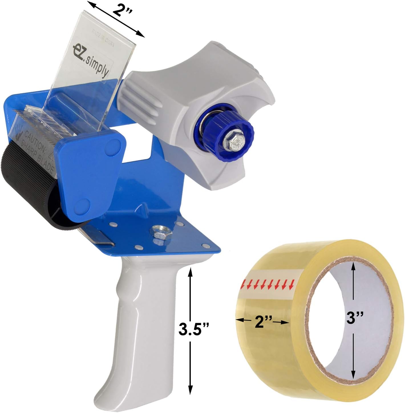 Heavy-Duty Packing Shipping Tape Dispenser Gun - with 2 Inch Roll of Packaging Tape - Hand-held Industrial Side Loading by EZsimply : Office Products