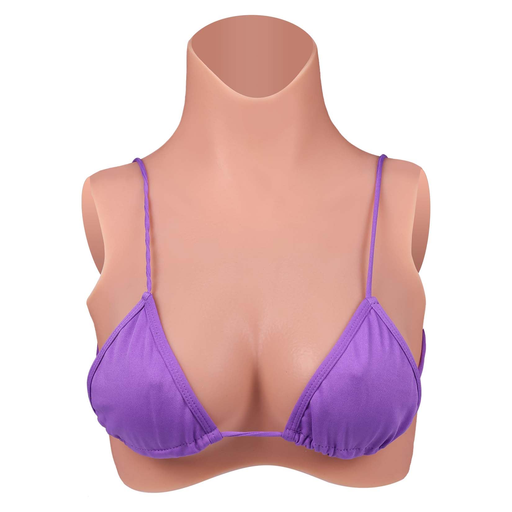 Vnmcry Silicone Breast Forms Realistic Breastplate Half Body Gel Filled Fake Boobs False Chest Plate for Men Transgender Crossdressers Mastectomy Prosthesis Queen Cosplay (Bronze - B Cup)