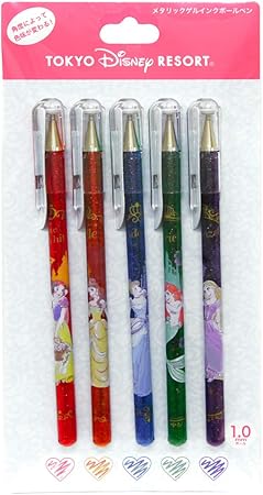 Amazon Co Jp ディズニー プリンセス メタリックゲルインク ボールペン 5本 セット ラメ ボールペン メタリック カラー キラキラ ペン アリエル 他 リゾート限定 おもちゃ