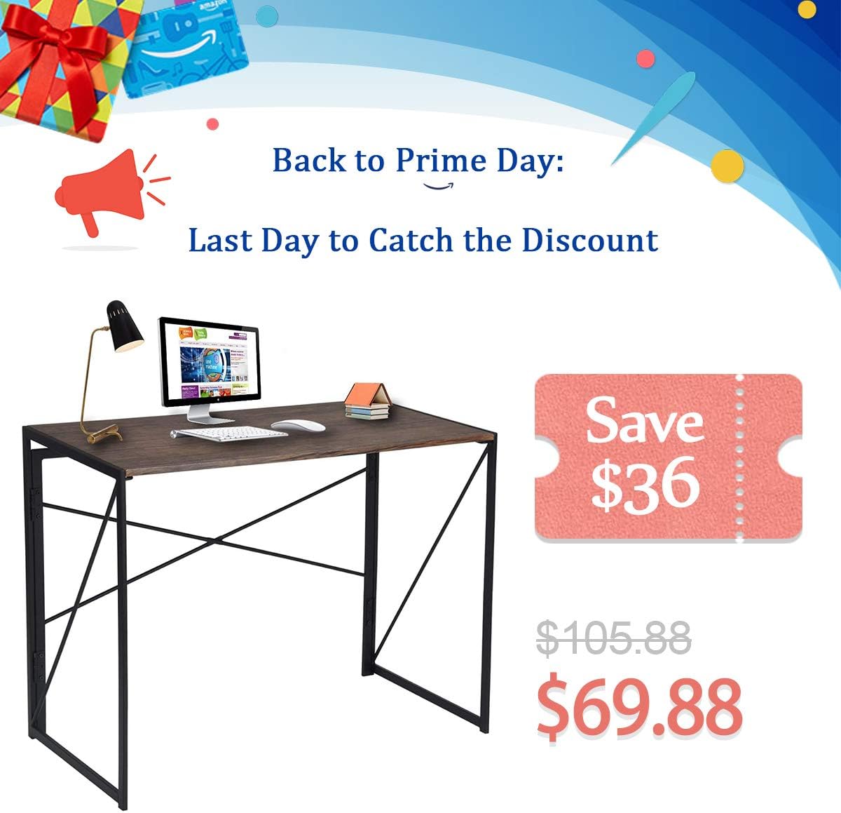 Writing Computer Desk Modern Simple Study Desk Industrial Style Folding Laptop Table for Home Office Notebook Desk Brown Desktop Black Frame: Furniture & Decor