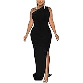 Formal Dress for Women Elegant Sparkly One Shoulder Sleeveless High Split Cocktail Party Prom Dresses