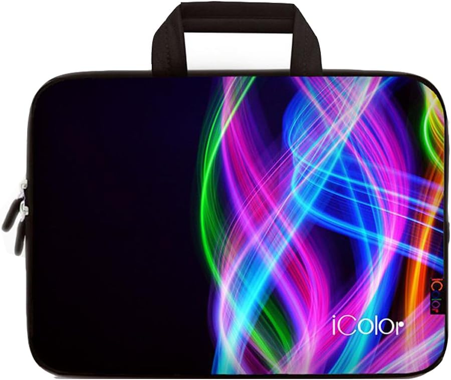 ICOLOR Colorful Line 10 10.2 Inch Laptop Carrying Bag Cover Neoprene Travel Briefcase Portable Chromebook Ultrabook Sleeve Case with Handle Fits 9.7-10.1 Inch Dell Google Acer HP Lenovo Asus(IHB10-04)