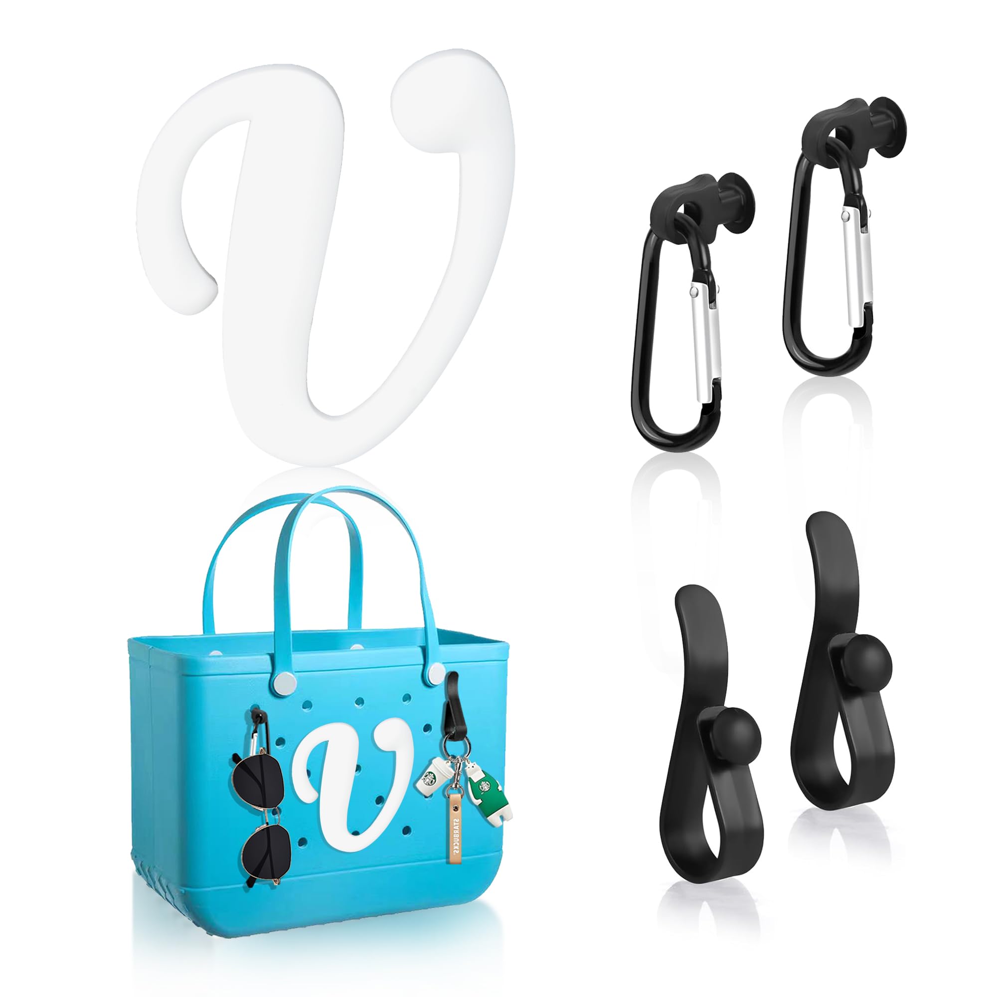Photo 1 of Letter Charms for Bogg Bag, Alphabet Lettering Accessories Compatible with Bogg Original All Models, Insert Decorative Letter for Handbag Beach Tote Bag with 4Pcs Beach Bag Hooks, Bogg Bag Accessories