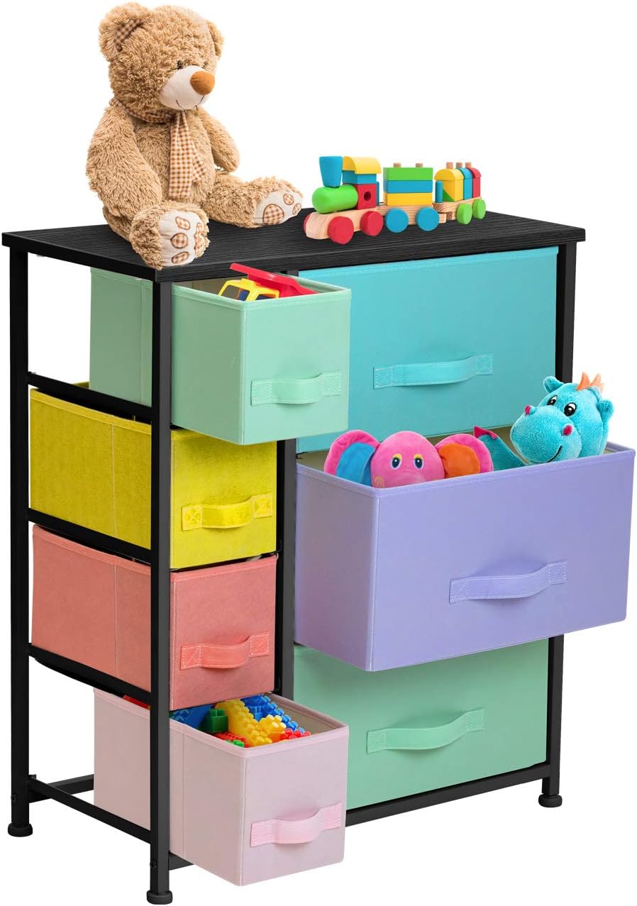 Sorbus Dresser with 7 Drawers - Furniture Storage Chest for Kid’s, Teens, Bedroom, Nursery, Playroom, Clothes, Toy Organization - Steel Frame, Wood Top,Fabric Bins (7-Drawer, Pastel/Black): Baby
