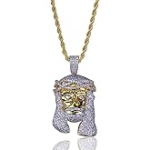 TOPGRILLZ Jesus Pendant Necklace Rope Gold Chain for Men Iced out 14K Gold Plated Simulated Diamond Chain Stainless Steel Chain 24 inch