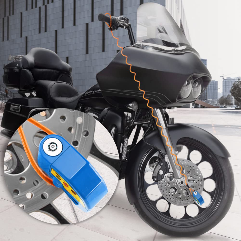 YOHOOLYO Alarm Disc Lock Motorcycle Disc Brake Lock Anti-Theft Waterproof 110 db 7mm Pin 5ft Reminder Cable for Motorcycles Bike Scooter Carry Pouch