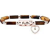 Mayfaith Heart Mustard Seed Charm Elastic Cord Strand Bracelet for Christian, Religious Rectangular Bar Stone Beaded Faith Bracelet for Women YA4856