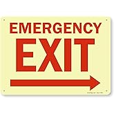 SmartSign - S-1492G-GR-14 Emergency Exit Sign with Right Arrow by | 10"x 14" Glow-in-the-Dark Laminated Aluminum Emergency Ex