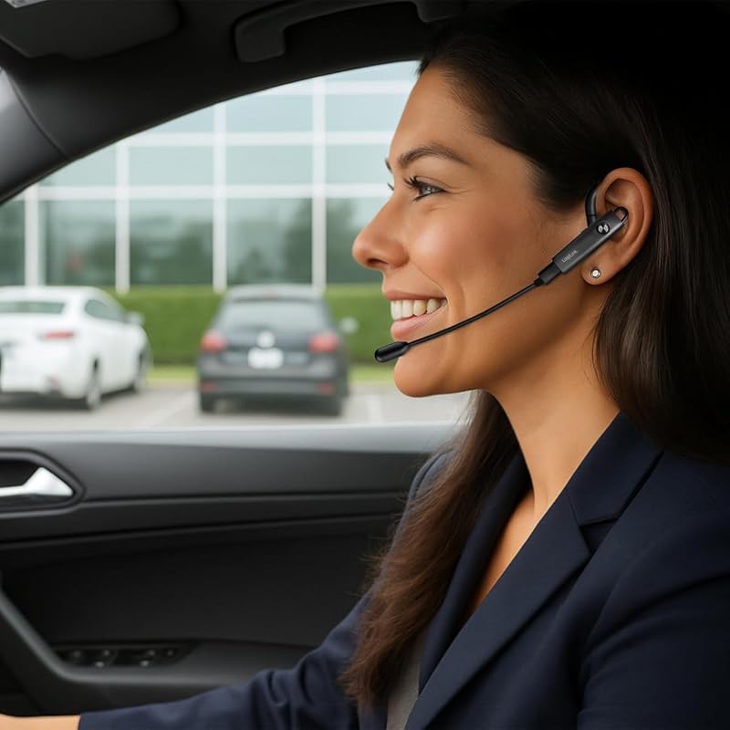 Auscultadores sem fios mono com clip auricular, BT versão 5.4, carregamento via USB-C, aproximadamente 100 horas, microfone destacável