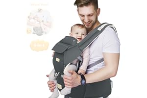 FRUITEAM 6-in-1 Baby Carrier with Waist Stool, One Size Fits All -Adapt to Newborn, Baby Hip Carrier for Breastfeeding, Infant & Toddler