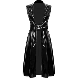 Yhong Trench Coat for Women Glossy Streetwear Sleeveless Relaxed Fit Pvc Wet Look Leather Party Clubwear