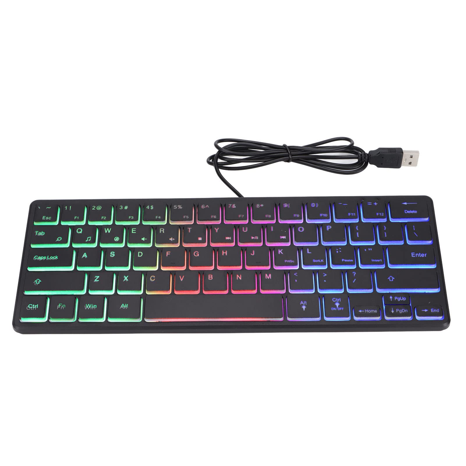 Zunate Wired Computer Keyboard, 64 Keys Basic Keyboard Mini RGB 3 Backlights Desktop Notebook Computer Ultra‑Thin Mini Typewritter Keyboard,Universal for PC Laptops