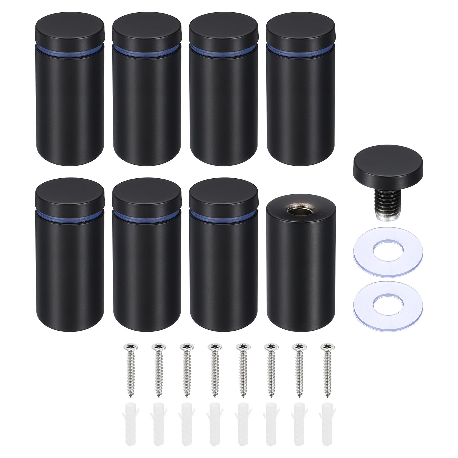 PATIKIL 1 x 2 Inch Sign Standoff Screws, 8 Set Stainless Steel Wall Standoff Mounting Hardware Advertising Glass Nail for Hanging Acrylic Picture Frame Acrylic Panel, Black