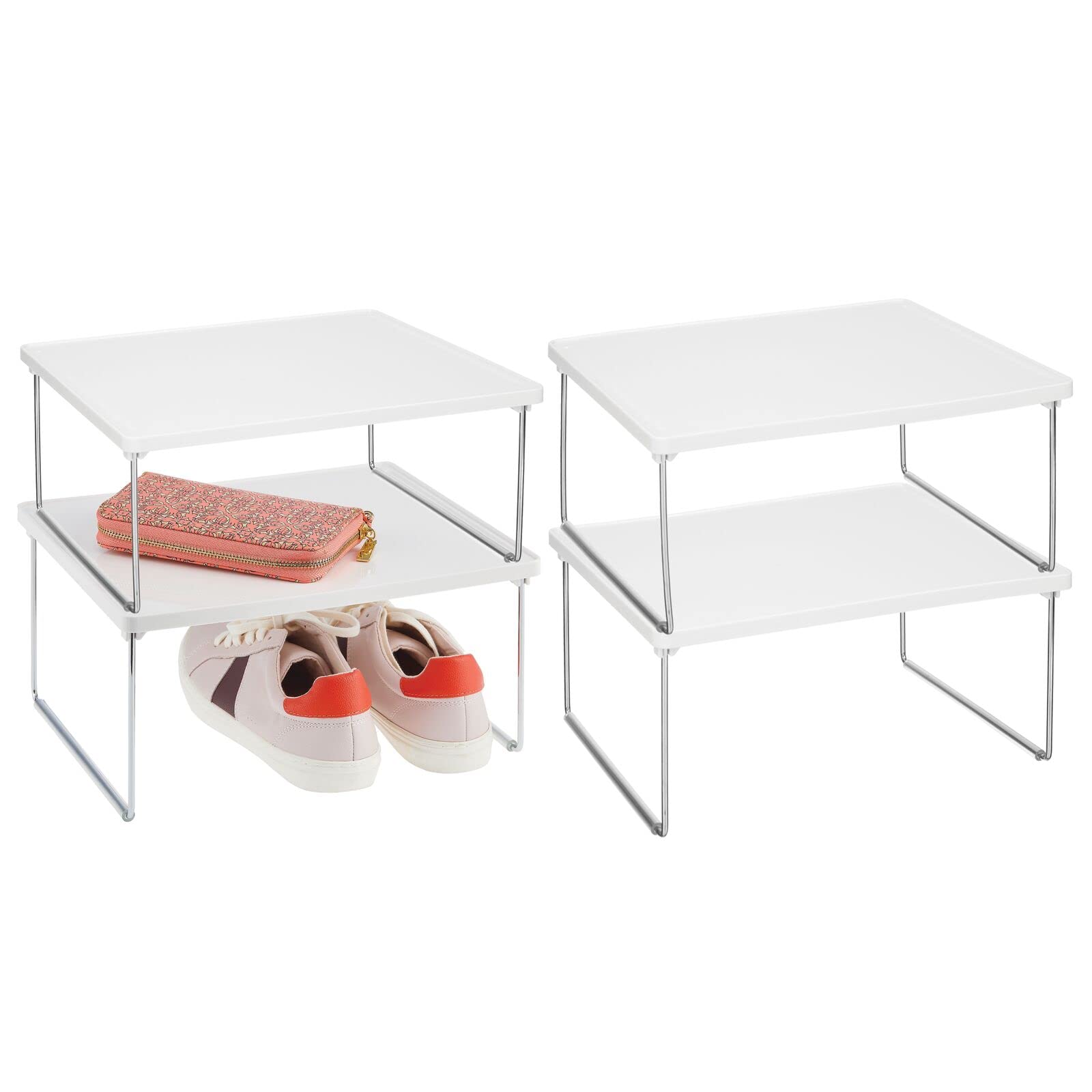 mDesign Set of 4 Free Standing Shelf — Small Shelf with Non-Slip Feet for Household Storage — Ideal Storage Shelf for The Bedroom and Wardrobe — White