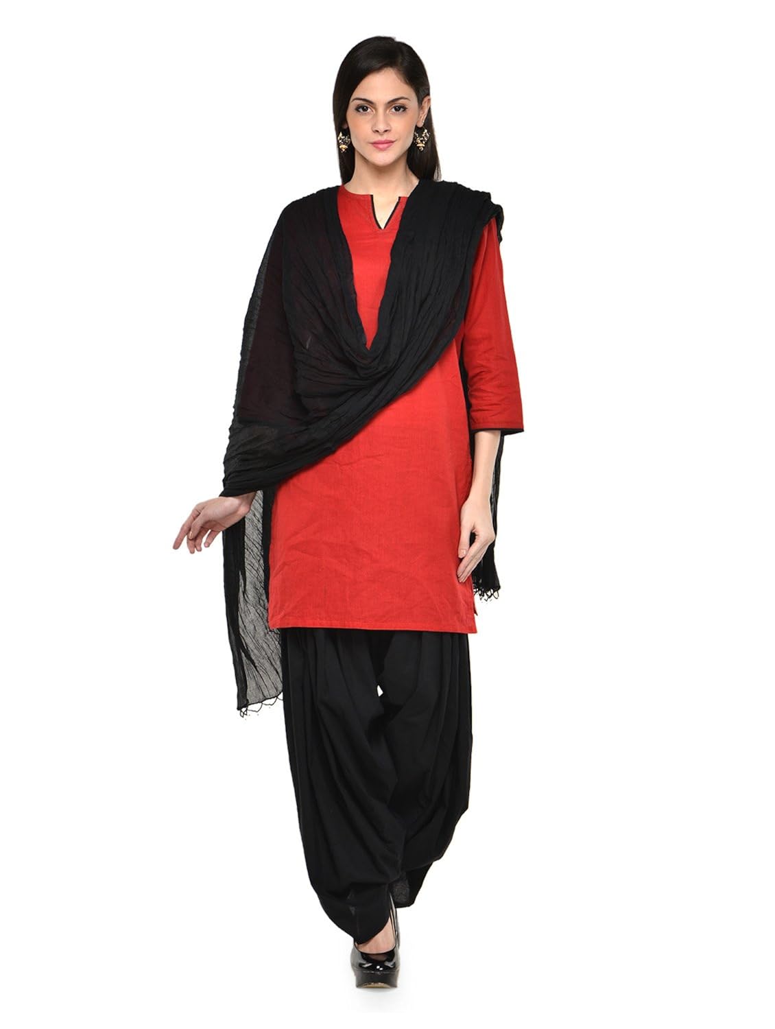 stylenmart women cotton solid full patiala salwar dupatta set