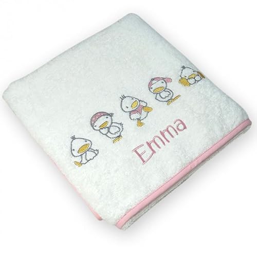 Serviette De Bain Petits Canards Rose Personnalisee Et Brodee Avec Le Prenom De Bebe 72x72cm Cadeau De Naissance Bapteme Amazon Fr Handmade