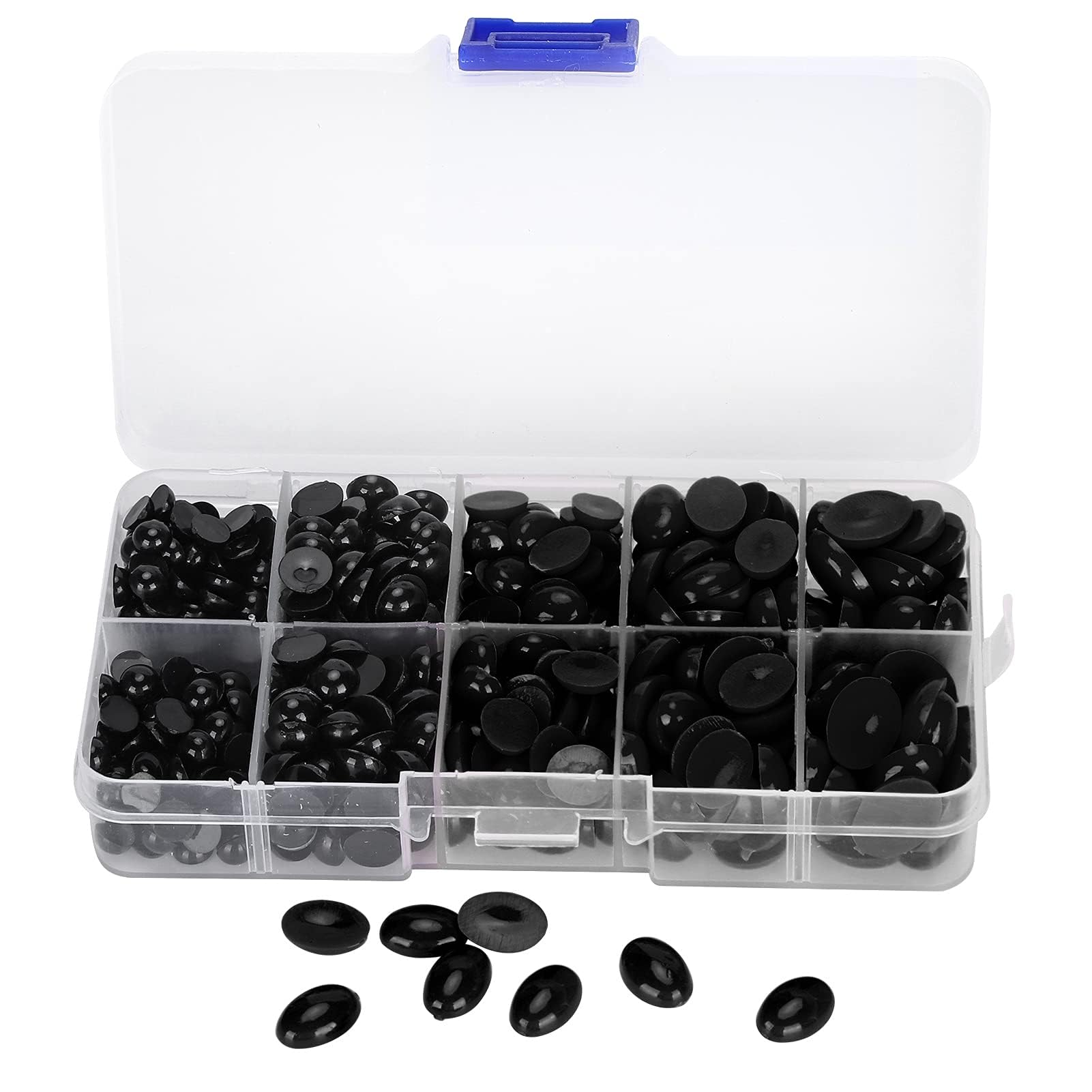 Plastic Eyes Noses DIY 580 Oval Round Accessories Toys Flat Teddy Bear 580Pcs Waist Drum Doll Making (580 a Box (Black))