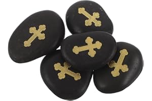 Luxshiny 5pcs Natural Black Pebble Prayer Stones with Hand-Carved Crosses, 4-6cm Inspirational Faith Rocks