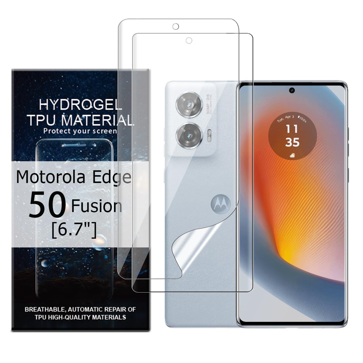 Glcrrpu 2 Pack Screen Protector for Motorola Edge 50 Fusion[6.7inch] High Sensitive Hydrogel TPU Film HD Clear Flexible,Self-Healing[Not Tempered Glass]