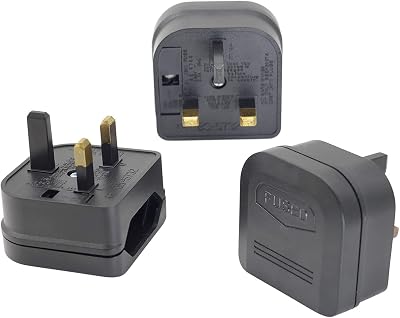 Casoter EU to UK Plug Adaptor 5A Fuse 2-Pin to 3-Pin 3 Pack Black