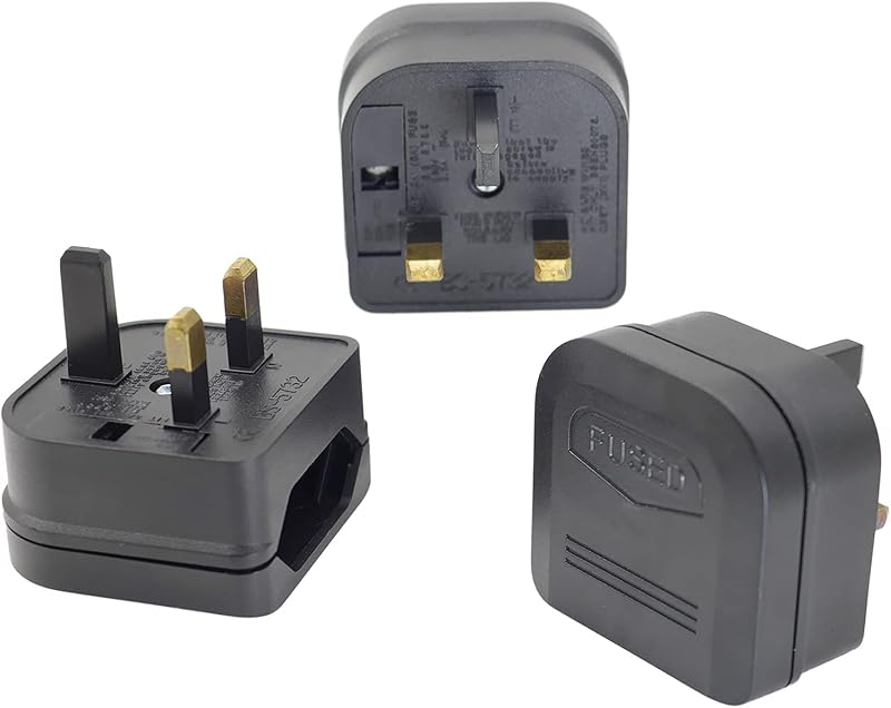 Casoter EU to UK Plug Adaptor 5A Fuse 2-Pin to 3-Pin 3 Pack Black