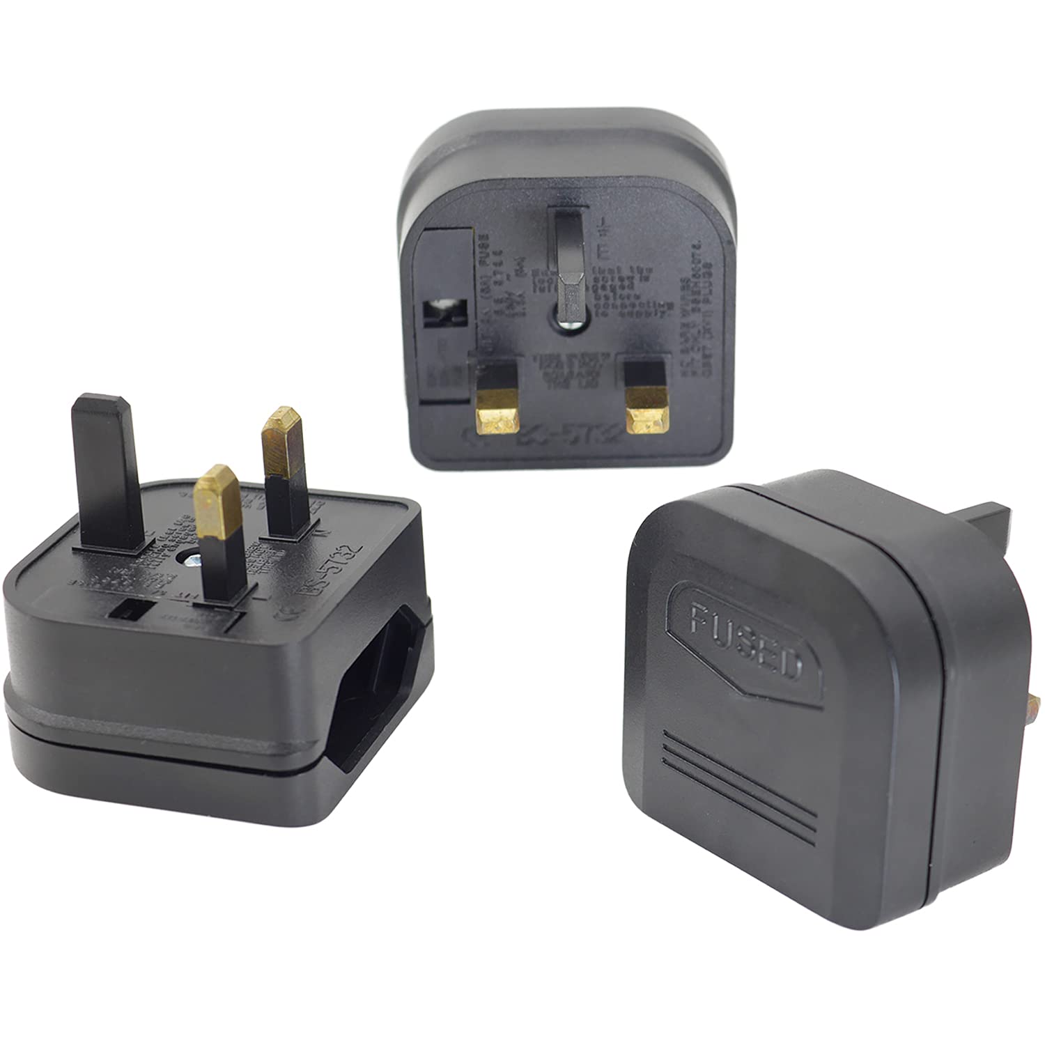 Casoter 2-Pin EU to 3-Pin UK Plug Adaptor, 5A Fuse European Type C E F to Britain Type G Plug Converter, Black Euro Plug Adaptor UK Socket Adapter, 3 Pack
