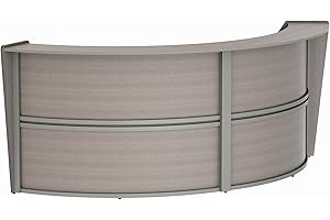 Linea Italia Curved Modern Office Desk Easy to Assembly 2 Panel Reception Counter for Lobby, Salon, 124" x 49", Ash