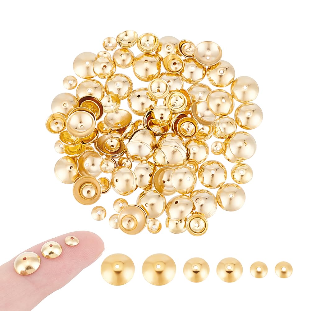 UNICRAFTALE About 180Pcs Real 18K Gold Plated Apetalous Flower Bead Caps 4/6/8mm Stainless Steel Spacer Caps Bead Cap Spacers Metal End Charm Caps for Bracelet Jewelry Making