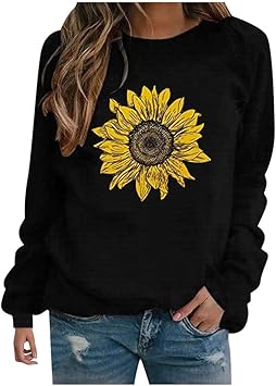Jesaisque Crewneck Sweatshirts for Women Oversized Flower Moon and Sun Print Graphic Pullover Tops Loose Casual Long Sleeve Blouse