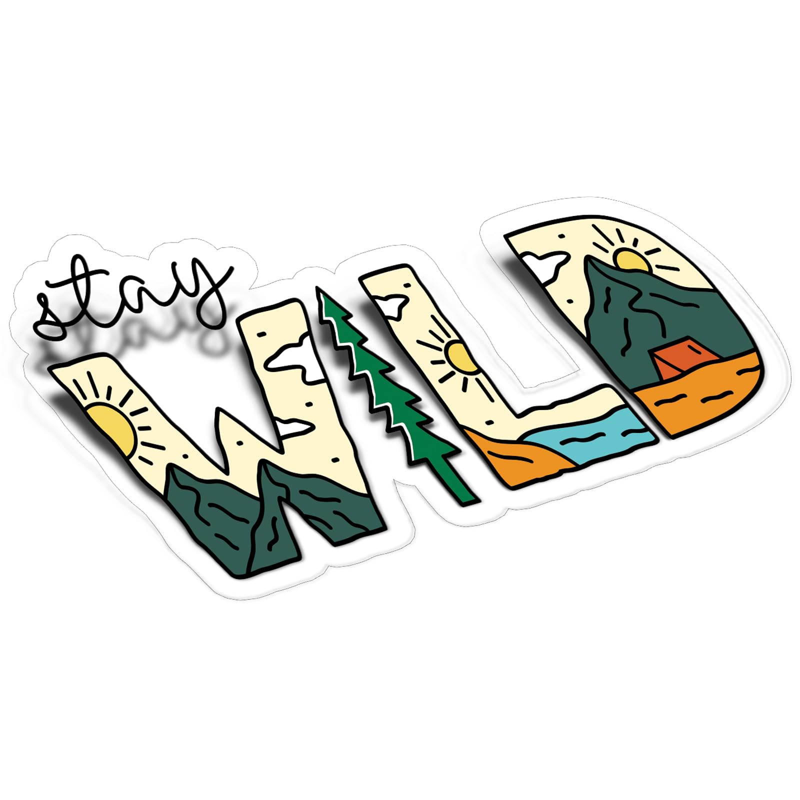 Photo 1 of (5Pcs) Stay Wild Clear Sticker Camping Adventure Nature Decal Waterproof Vinyl Stickers Adult for Laptop Kindle Car Tumbler Water Bottle Mug Phone Notebook Helmet Bike Mug - Size 3”x1.9”