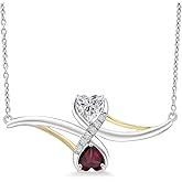 Gem Stone King 925 Silver and 10K Yellow Gold Lab Grown Diamond and Red Rhodolite Garnet Pendant Necklace for Women | 1.05 Cttw | Gemstone April Birthstone | Heart Shape 5MM | With 18 Inch Chain