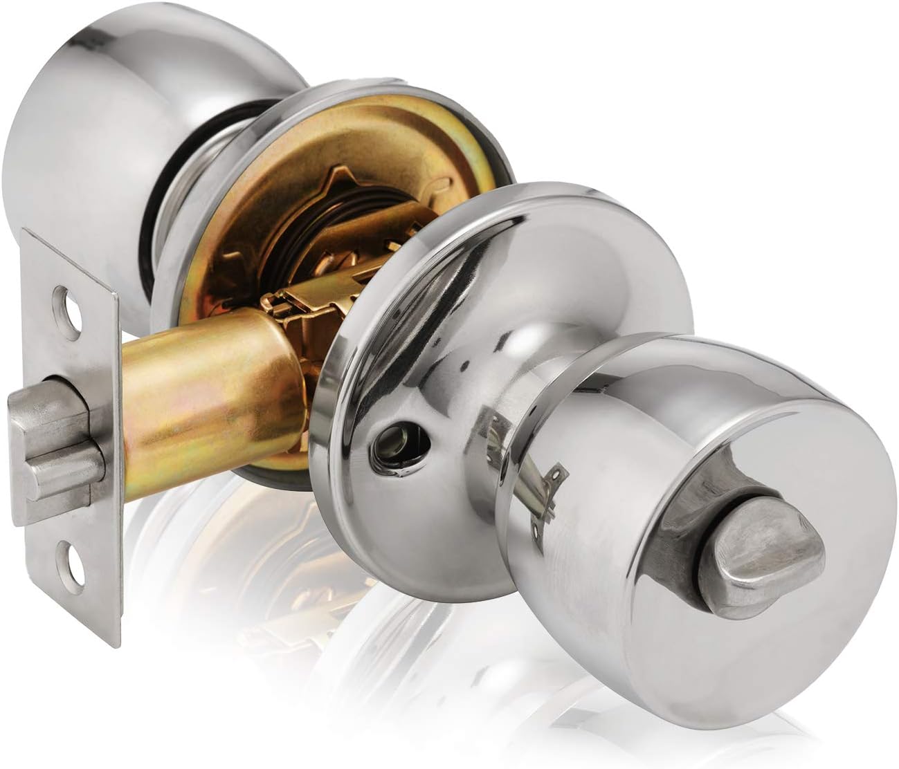 XFORT Tulip Privacy Knob Set Polished Chrome, Keyless Door Knob with Lock for Internal Wooden Bathroom Doors