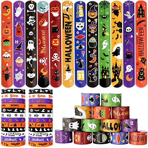 MGparty Halloween Party Favors, 72Pcs Slap Bracelets Rubber Wristbands Halloween Toys for Kids Halloween Party Supplies Decorations Treat Bags Gifts Goodie Bags Filler