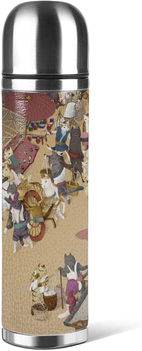 Amazon 水筒 サーモス ステンレスボトル 直飲み 500ml 軽量 大容量 保温 保冷 高い密封性 真空断熱 男女兼用 子供用 自転車 登山 ジム スポーツボトル アウトドアおもしろ 猫 絵画 人気 おしゃれ 水筒 マグボトル オンライン通販