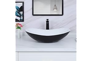 Davivy 24.5'' X 13.8'' Large Matte Black Oval Vessel Sink with Pop Up Drain,Boat Shape Ceramic Bathroom Vessel Sinks,Bathroom