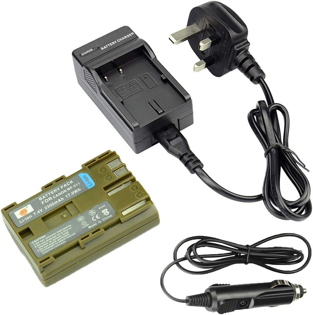 DSTE® BP-511 Rechargeable Li-ion Battery + DC19U Travel and Car Charger Compatible with Canon EOS 300D 30D 40D 50D D30 D60 DM-MV100X DM-MV430 DM-MV450 DM-MVX1i Digital Camera as BP511 BP511A BP-511A