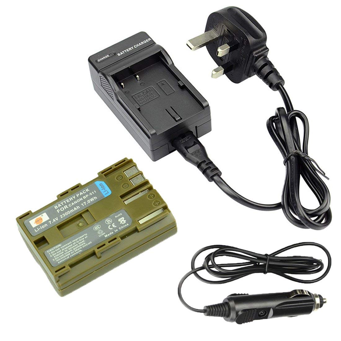 DSTE® BP-511 Rechargeable Li-ion Battery + DC19U Travel and Car Charger Compatible with Canon EOS 300D 30D 40D 50D D30 D60 DM-MV100X DM-MV430 DM-MV450 DM-MVX1i Digital Camera as BP511 BP511A BP-511A